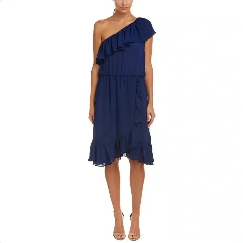 Parker one sleeve ruffle dress